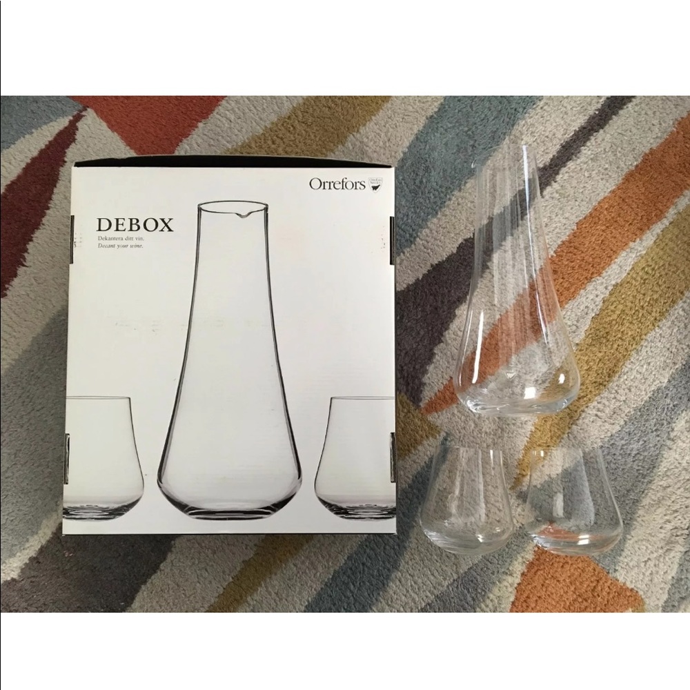Orrefors Sweden Debox Decanter and Wine Glass Set